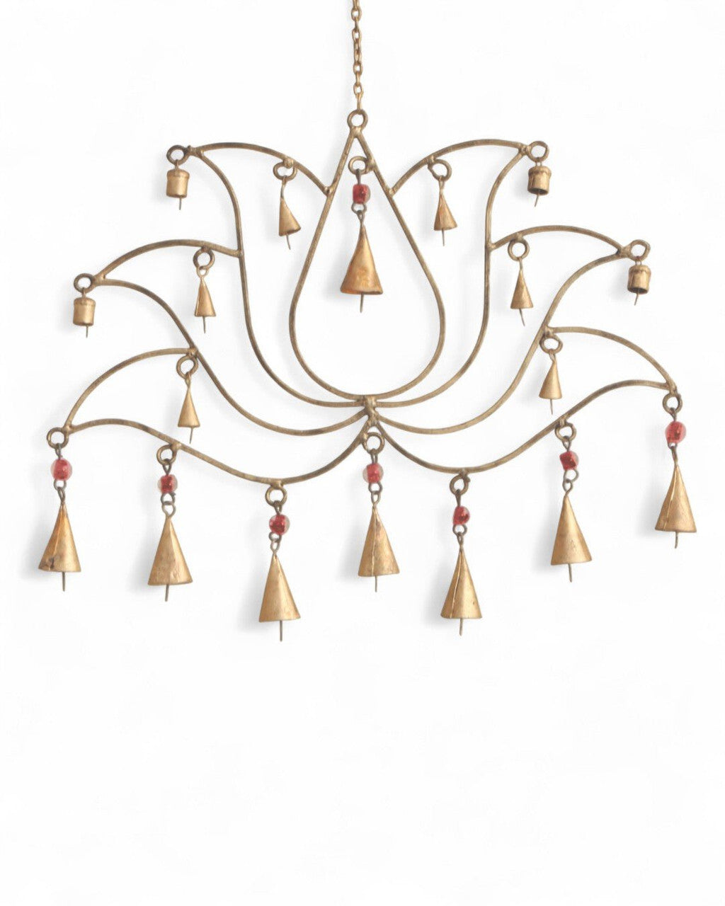 Beaded Lotus Bell Wall Hanging – Handcrafted Decorative Metal Art - Wind Chimes