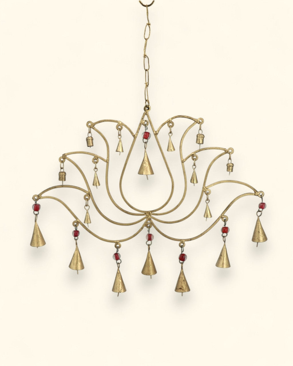 Beaded Lotus Bell Wall Hanging – Handcrafted Decorative Metal Art - Wind Chimes