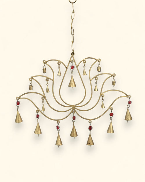 Beaded Lotus Bell Wall Hanging – Handcrafted Decorative Metal Art - Wind Chimes