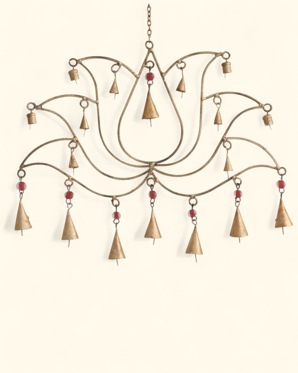 Beaded Lotus Bell Wall Hanging – Handcrafted Decorative Metal Art - Wind Chimes