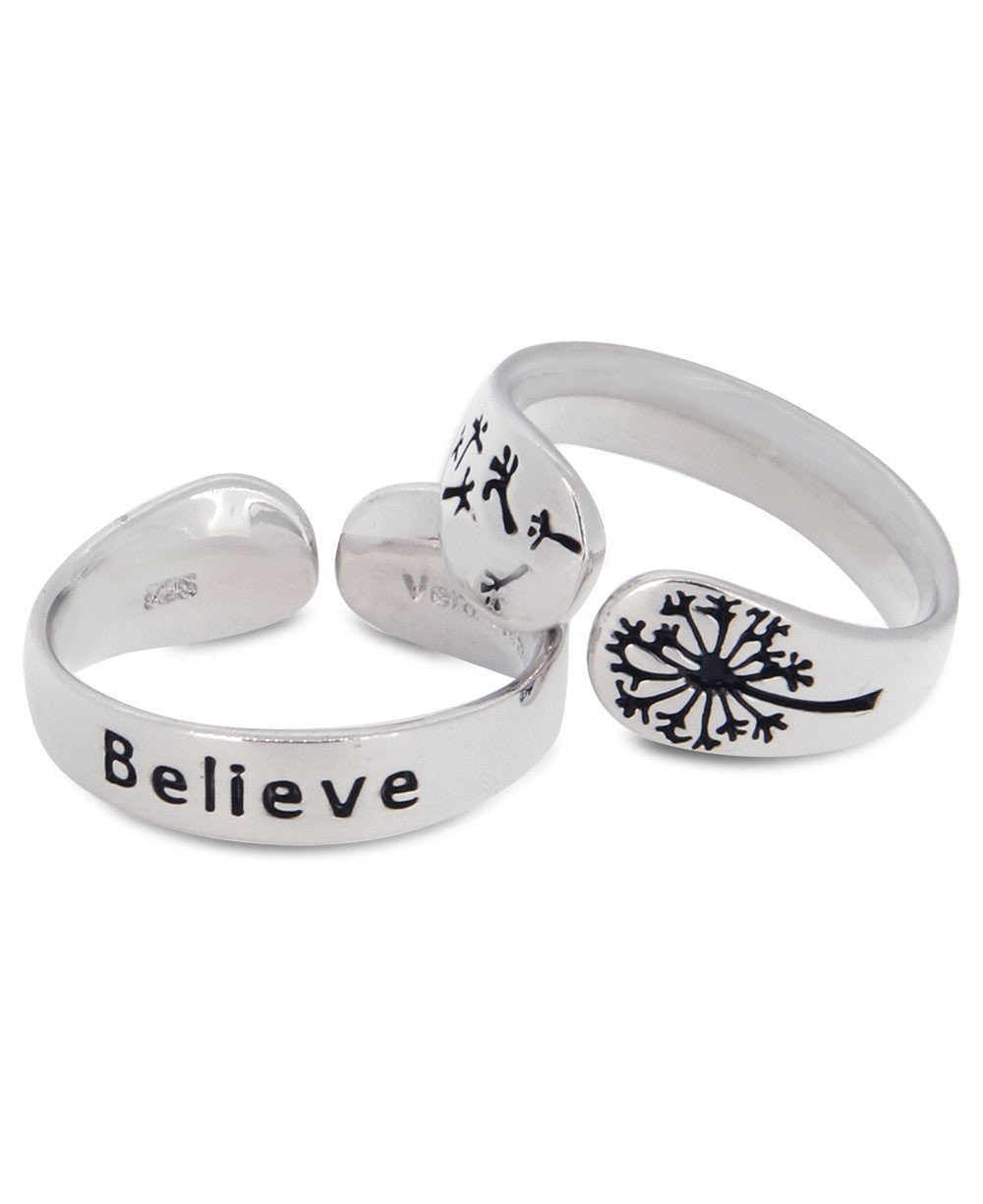 Believe Sterling Adjustable Dandelion Ring - Rings