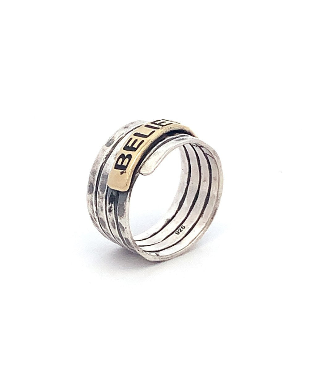 Believe Sterling Silver Hammered Finish Ring - Rings Size 6