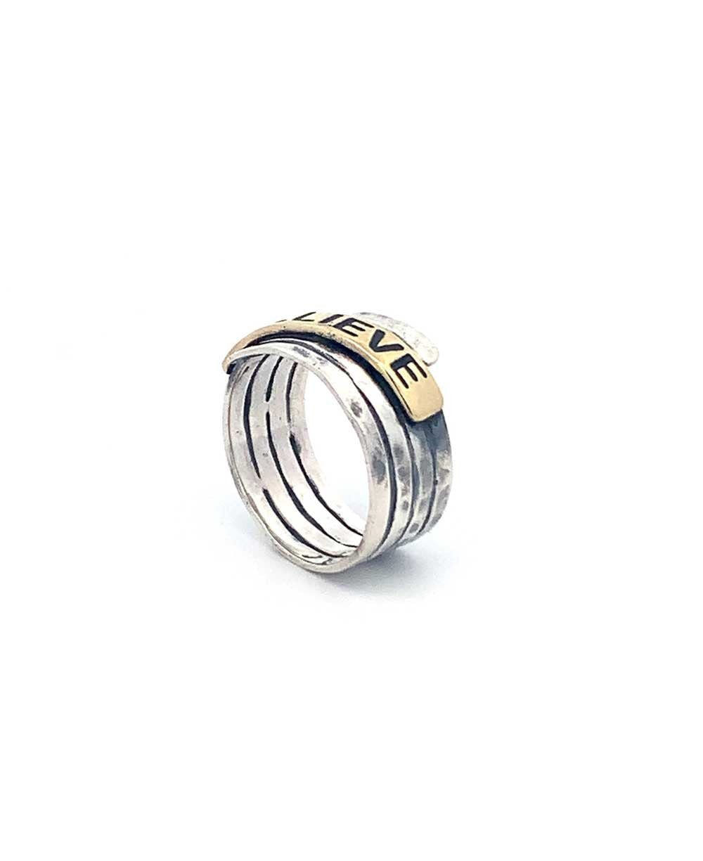 Believe Sterling Silver Hammered Finish Ring - Rings Size 6