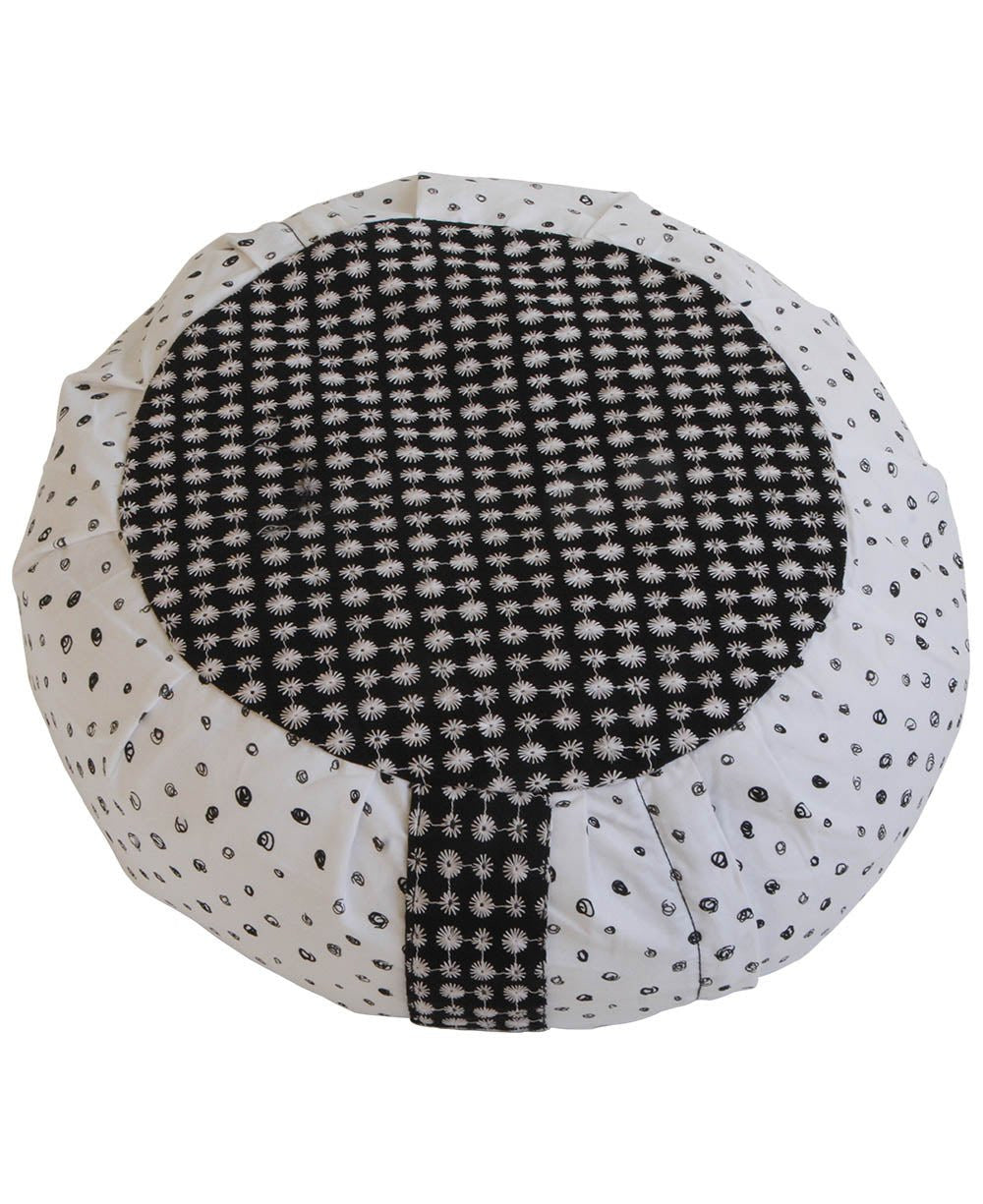 Black and White Mixed Pattern Zafu Cushion - Massage Cushions