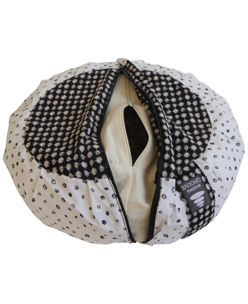 Black and White Mixed Pattern Zafu Cushion - Massage Cushions