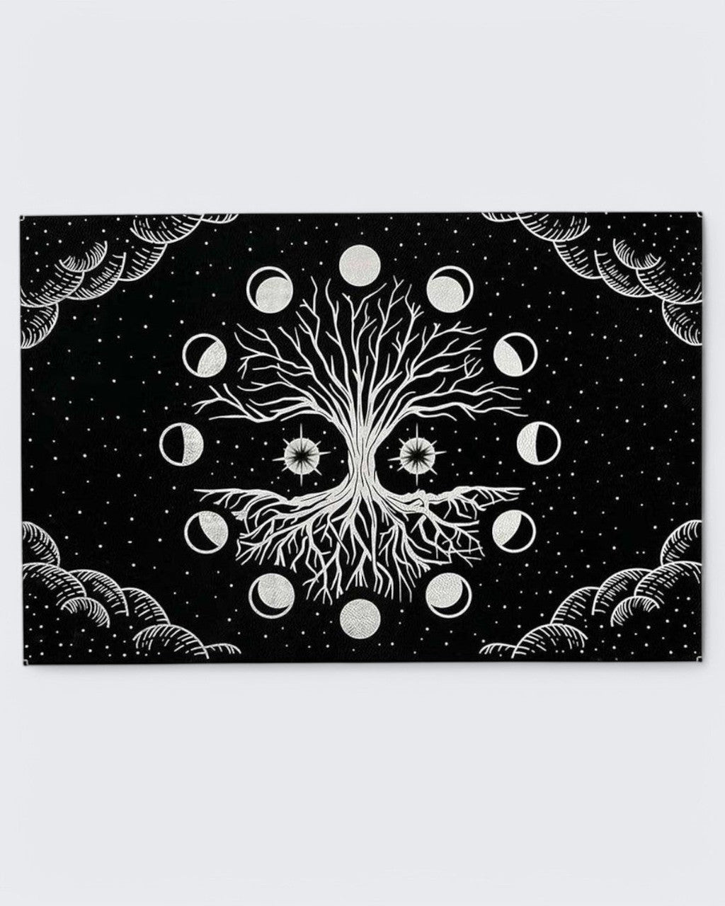 Black Leatherette Tree of Life & Moon Phases Wall Hanging – A Symbol of Our Journey and Interconnectedness - Posters, Prints, & Visual Artwork