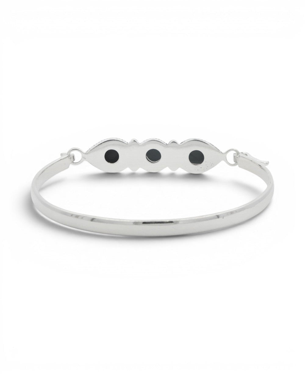 Black Onyx Three - Stone Bracelet — Guided by Inner Strength Engraved Cuff - Jewelry