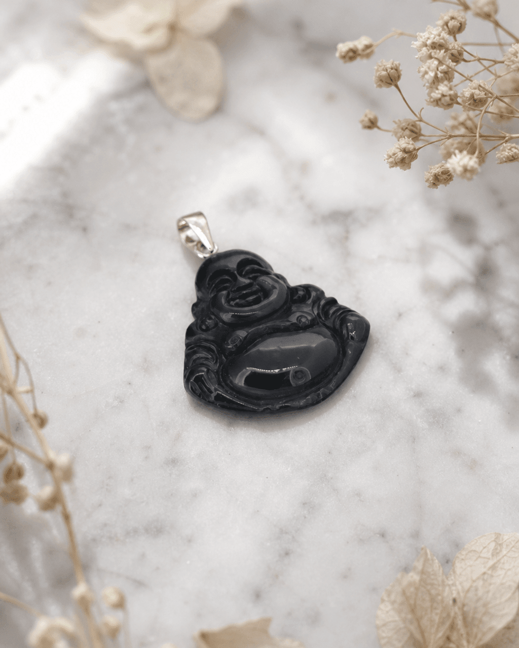 Black Onyxand Sterling Silver Happy Buddha Pendant - Charms & Pendants