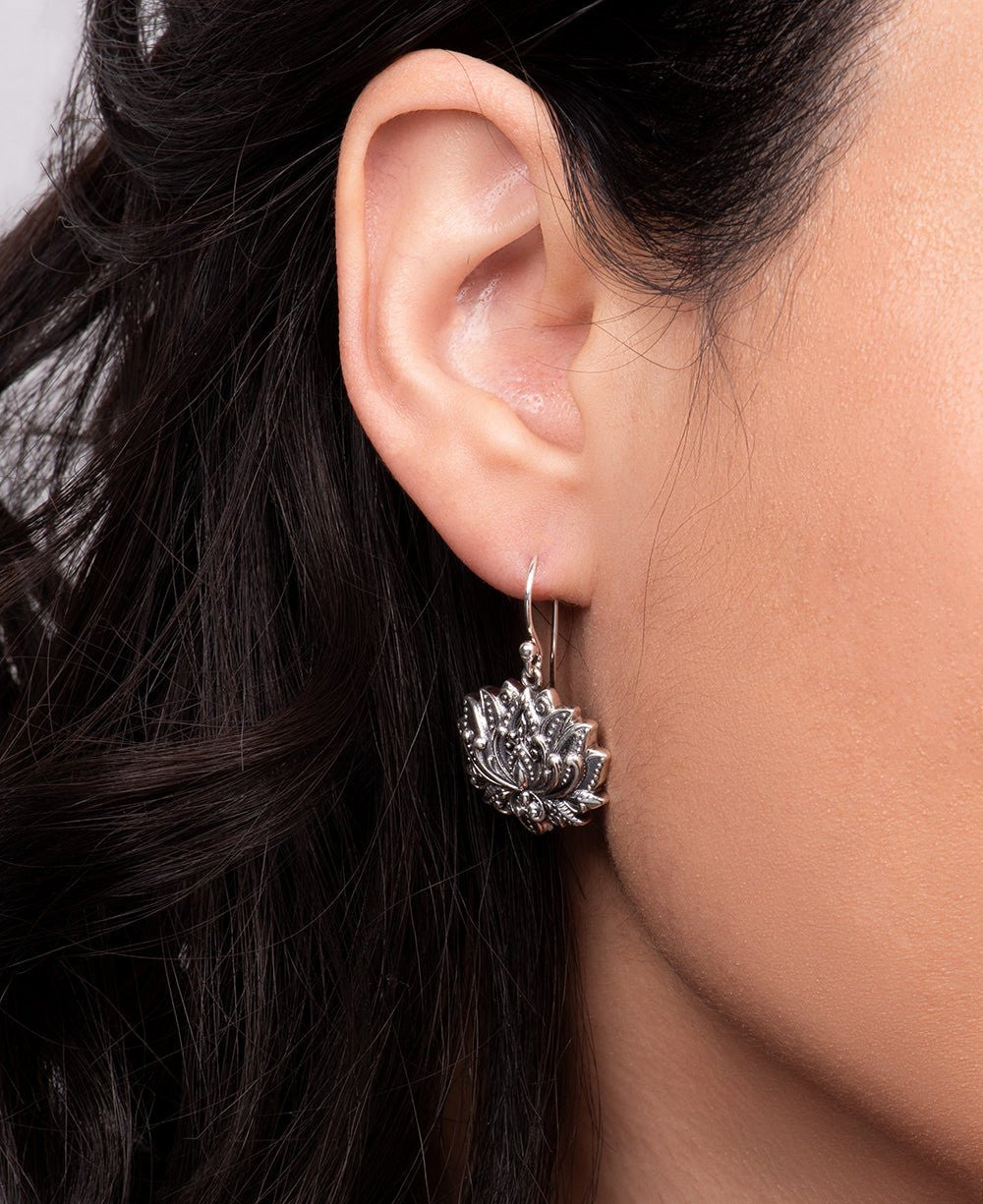 Blooming Sterling Silver Lotus Earrings - Earrings
