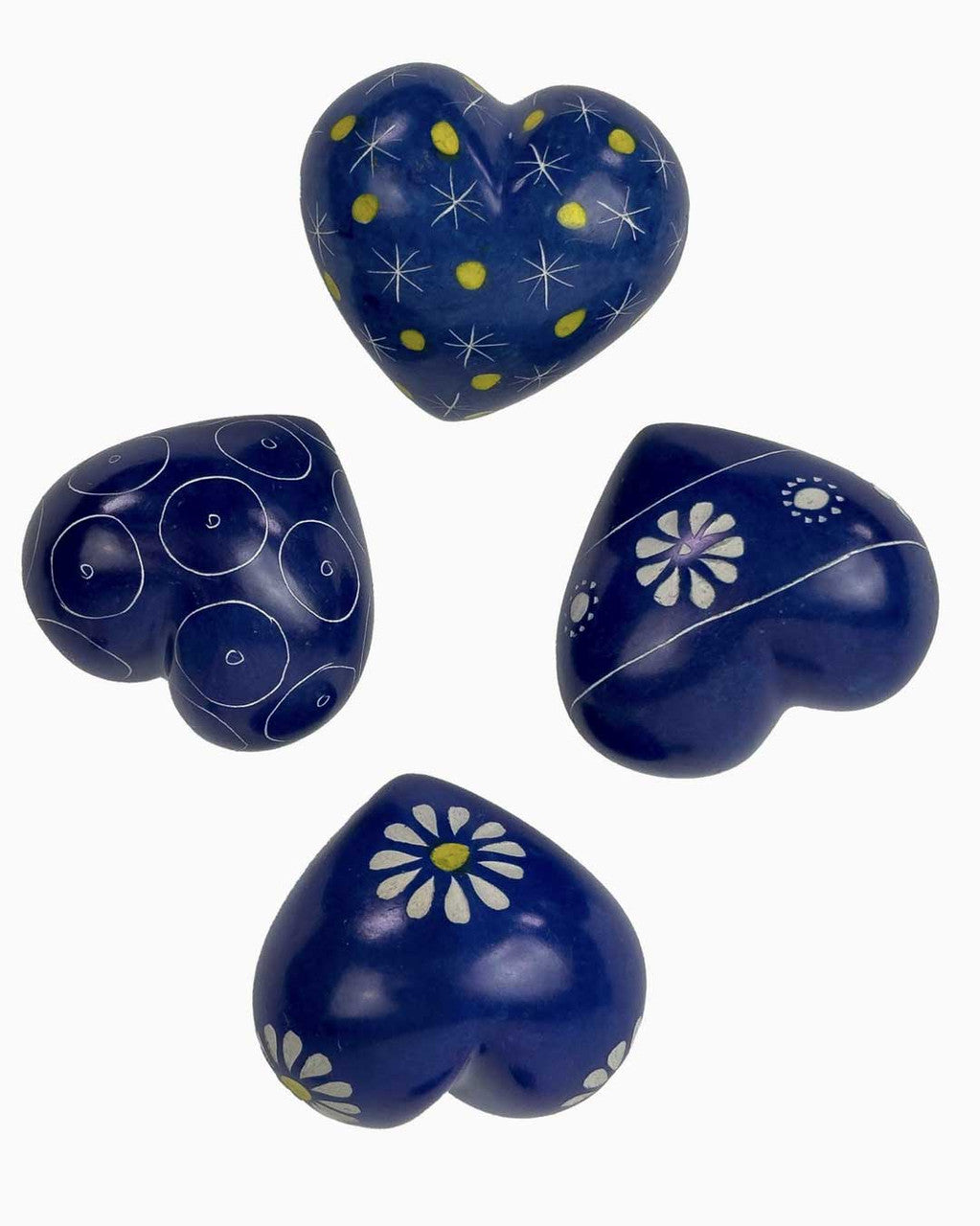 Blue Etched Soapstone Hearts Set of 6 - Decor