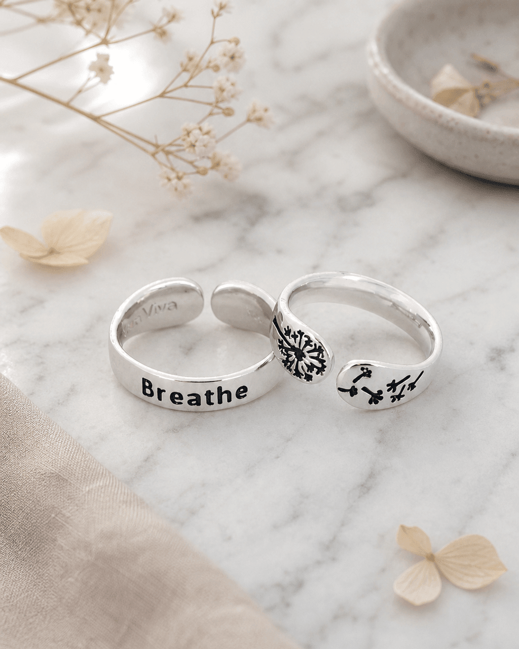 Breathe Inspirational Adjustable Sterling Silver Ring - Rings