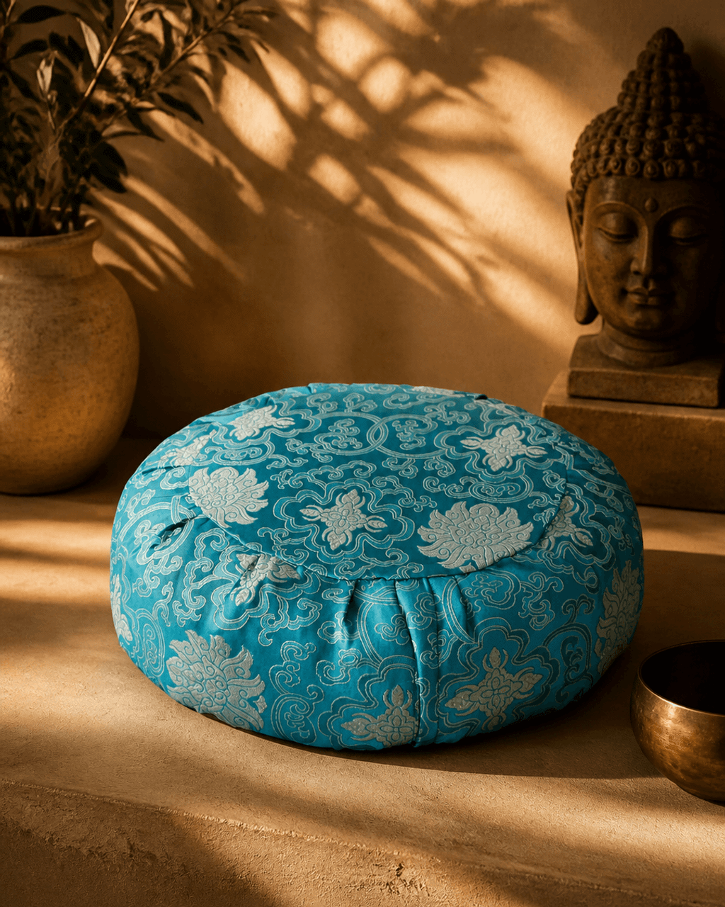 Brocade Zafu Meditation Cushion in Turquoise Blue - Massage Cushions