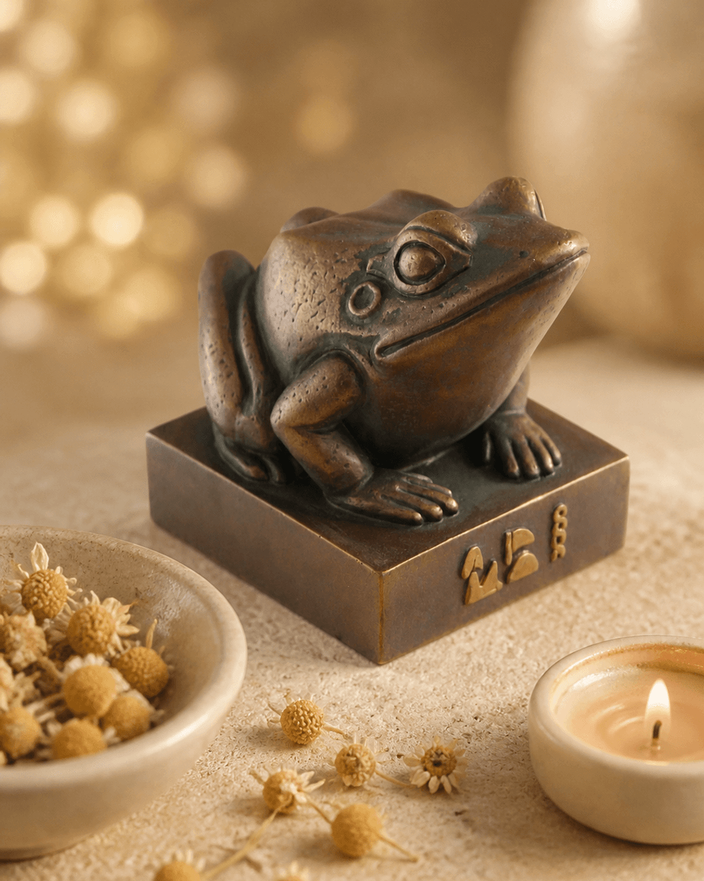 Bronze Egyptian frog goddess Heket Kek statue with antique finish, 5-inch replica from Cairo Museum collection