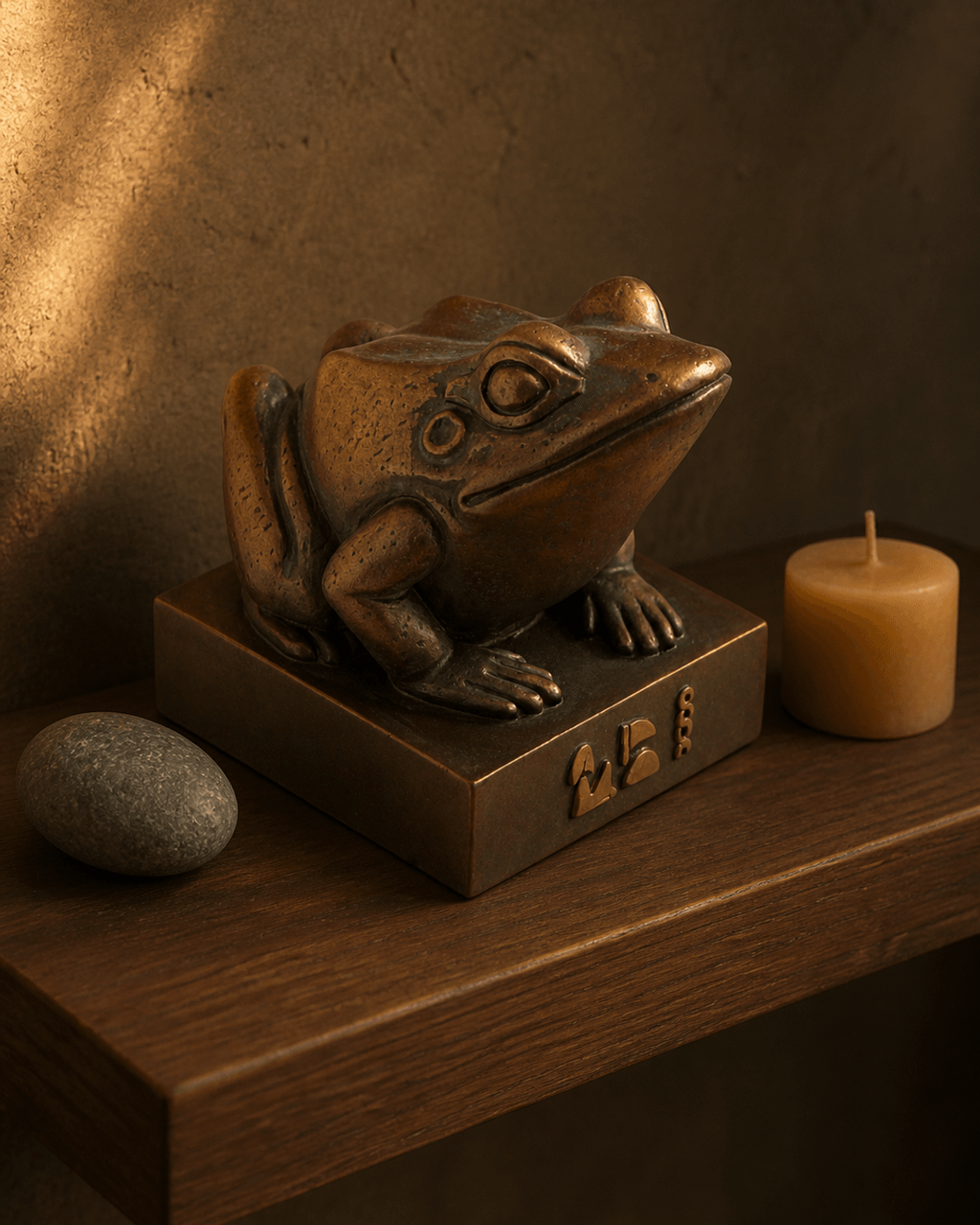 Bronze Egyptian frog goddess Heket Kek statue with rim lighting, 5-inch Cairo Museum replica figurine