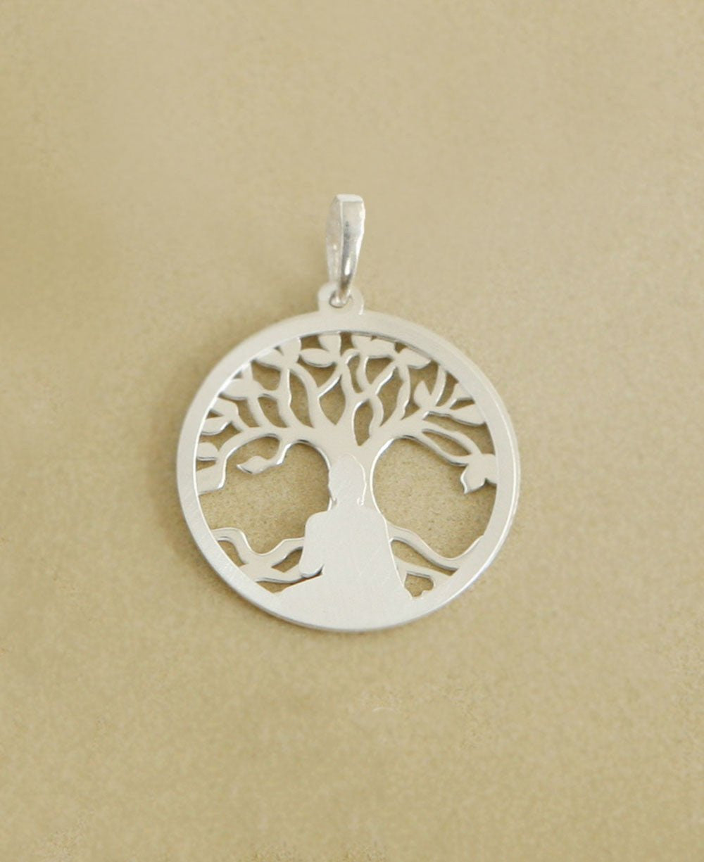 Buddha Pendant with Layered Bodhi Tree in Sterling Silver - Pendant