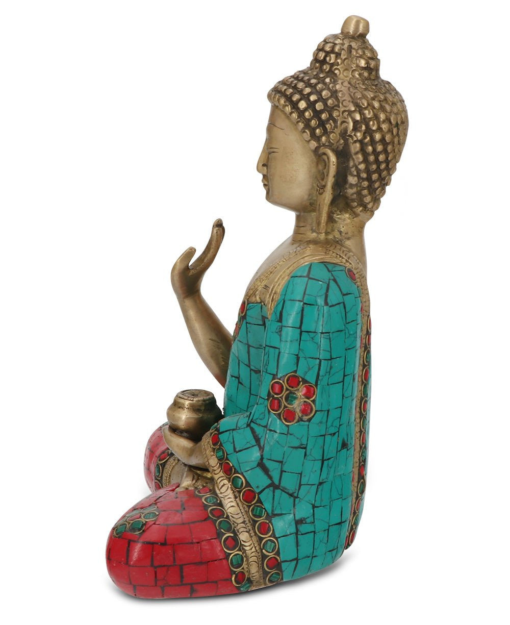 Buddha Statue with Colorful Detailing, Brass - Sculptures & Statues