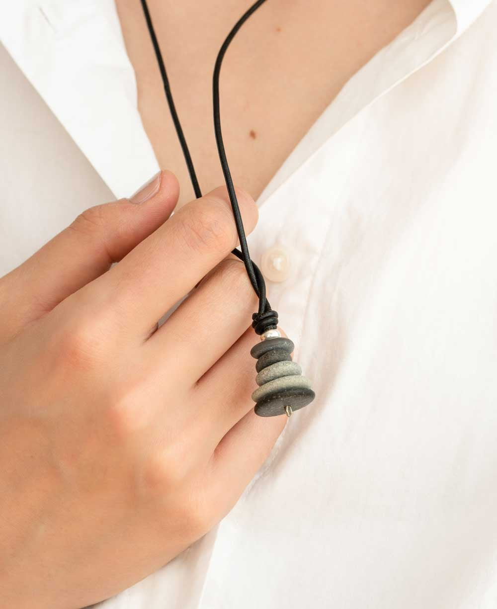 Cairn Pendant Necklace, Natural Beach Stone, Made in USA - Necklaces