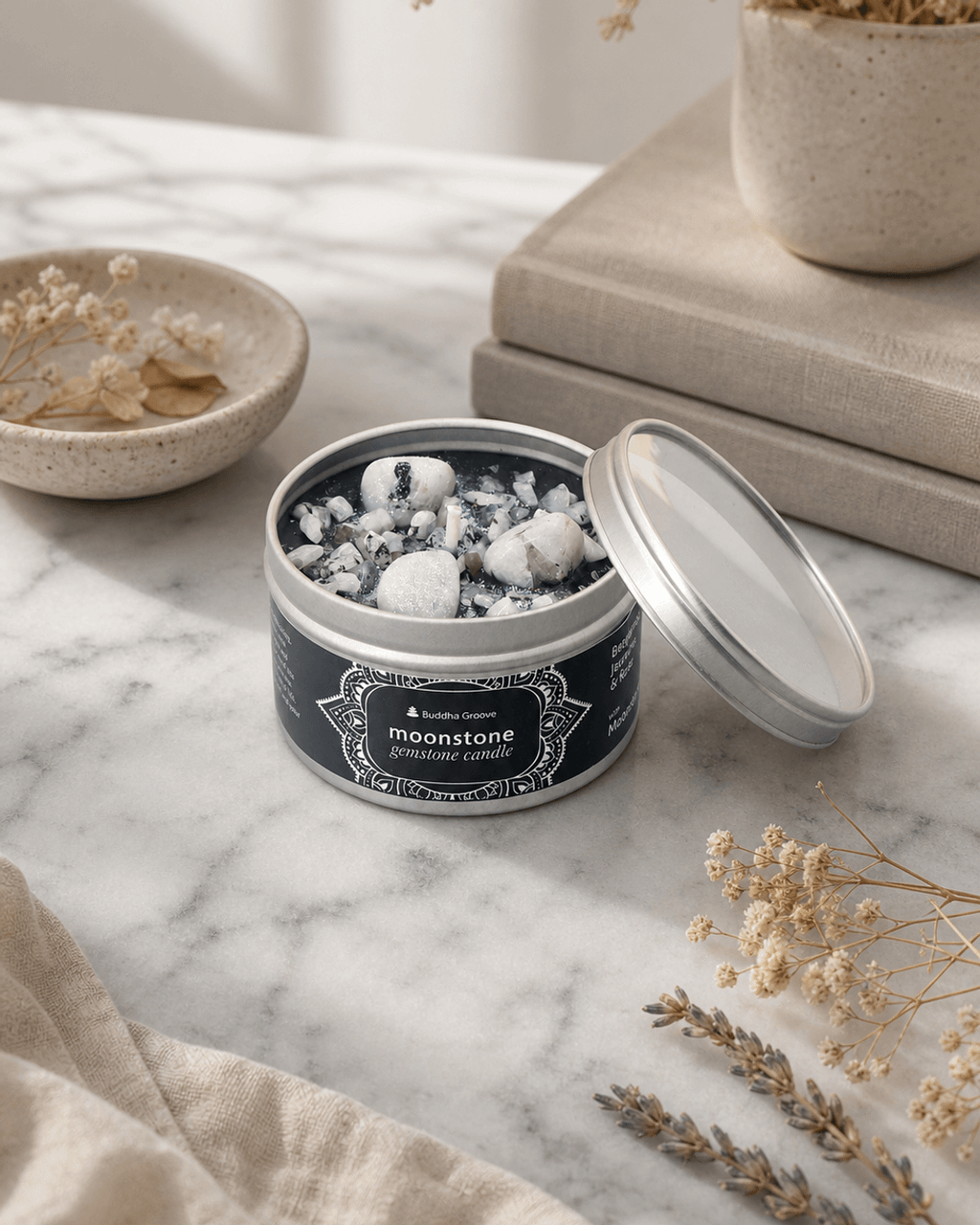 Calming Moonstone Gemstone Aromatherapy Candle - Candles