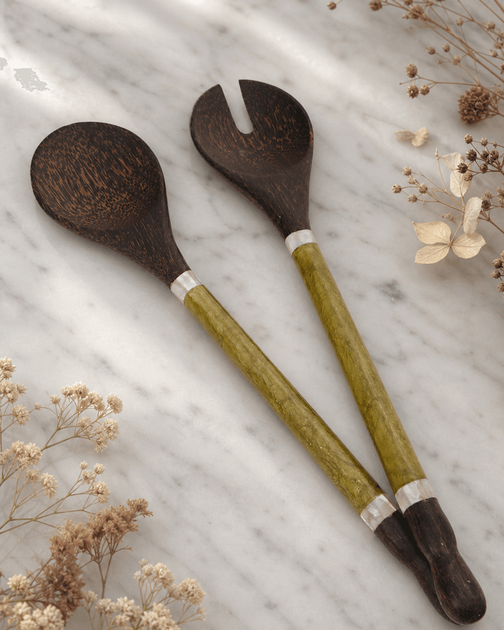Capiz Shell and Palm Wood Salad Servers - Serveware