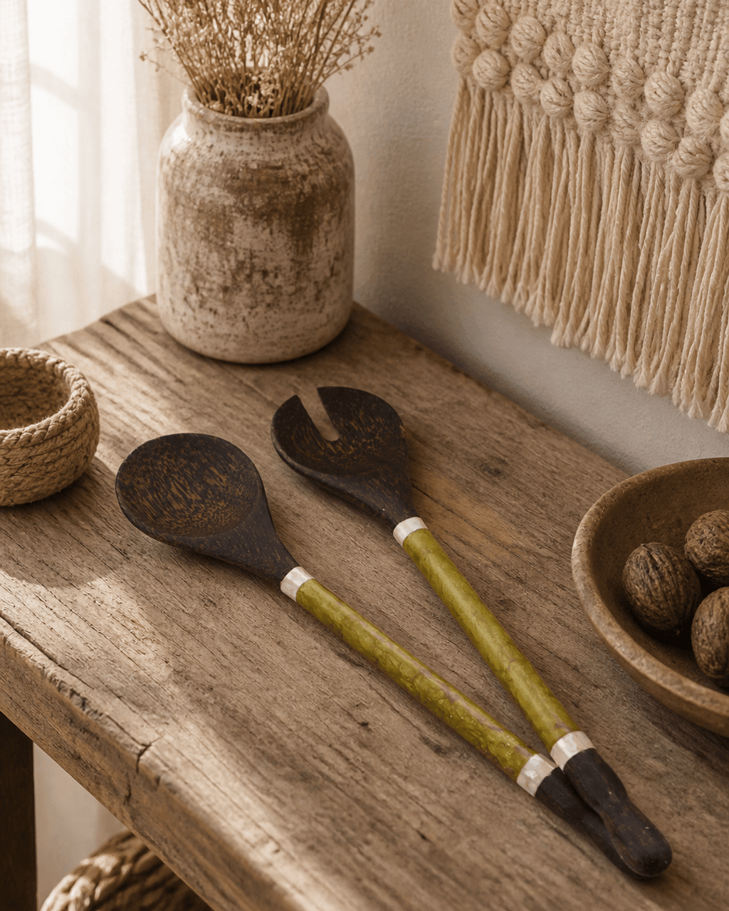 Capiz Shell and Palm Wood Salad Servers - Serveware