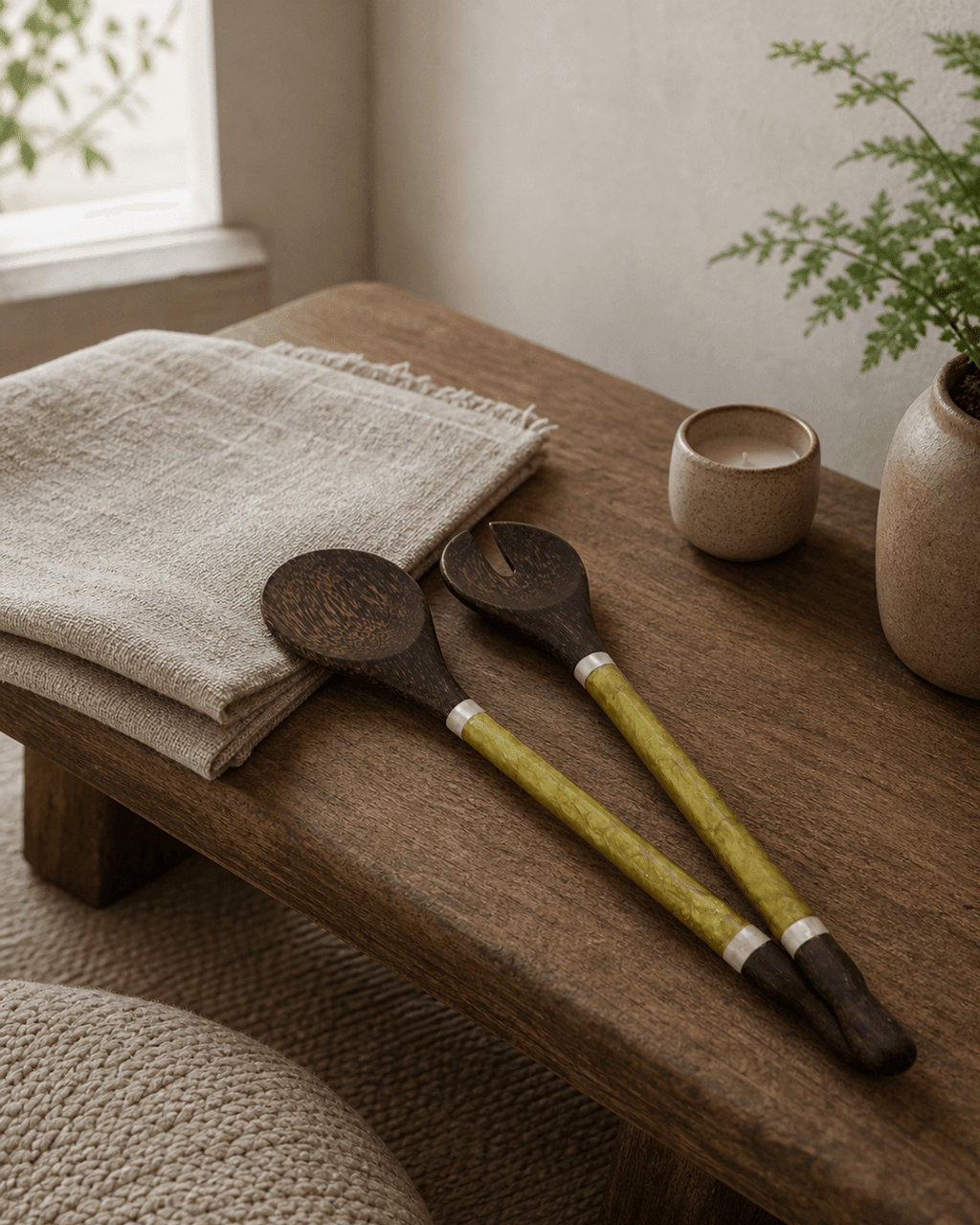Capiz Shell and Palm Wood Salad Servers - Serveware