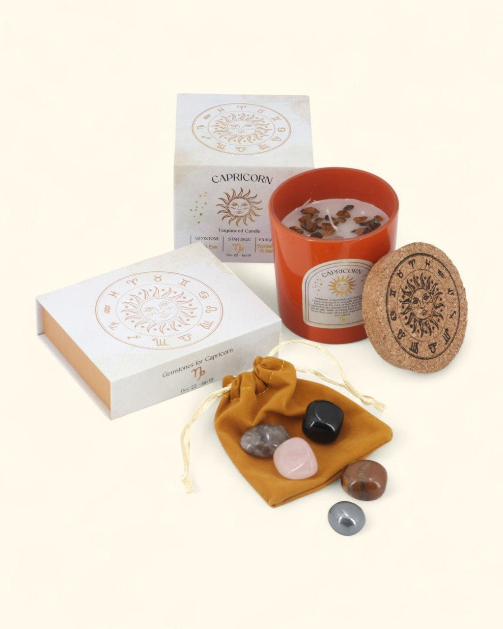Capricorn Zodiac Candle & Crystal Tumblestone Set - Candles