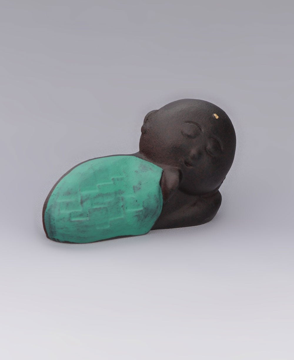 Cast Iron Resting Baby Jizo Statue, Made in Japan - Sculptures & Statues