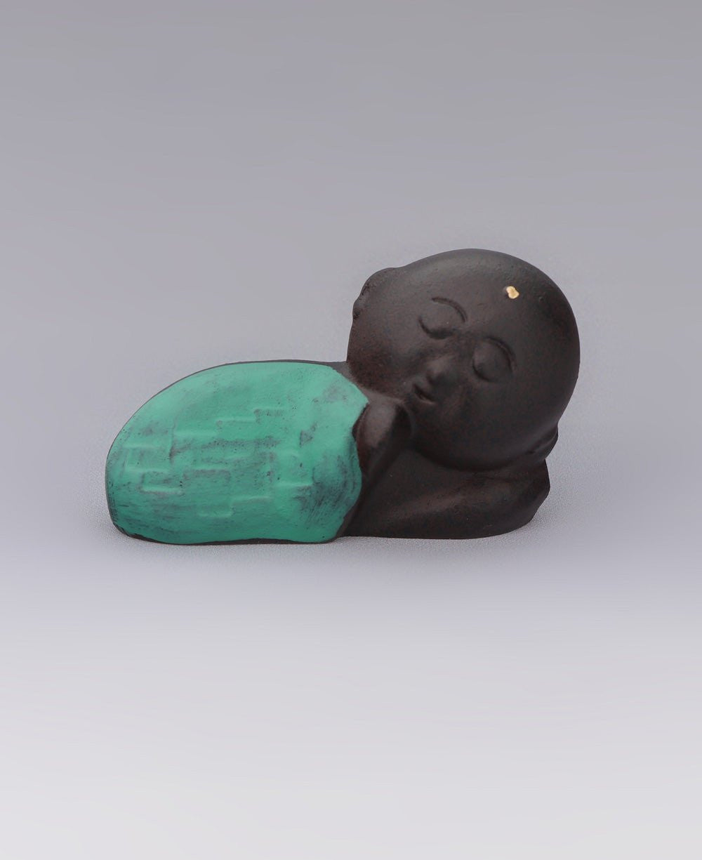 Cast Iron Resting Baby Jizo Statue, Made in Japan - Sculptures & Statues