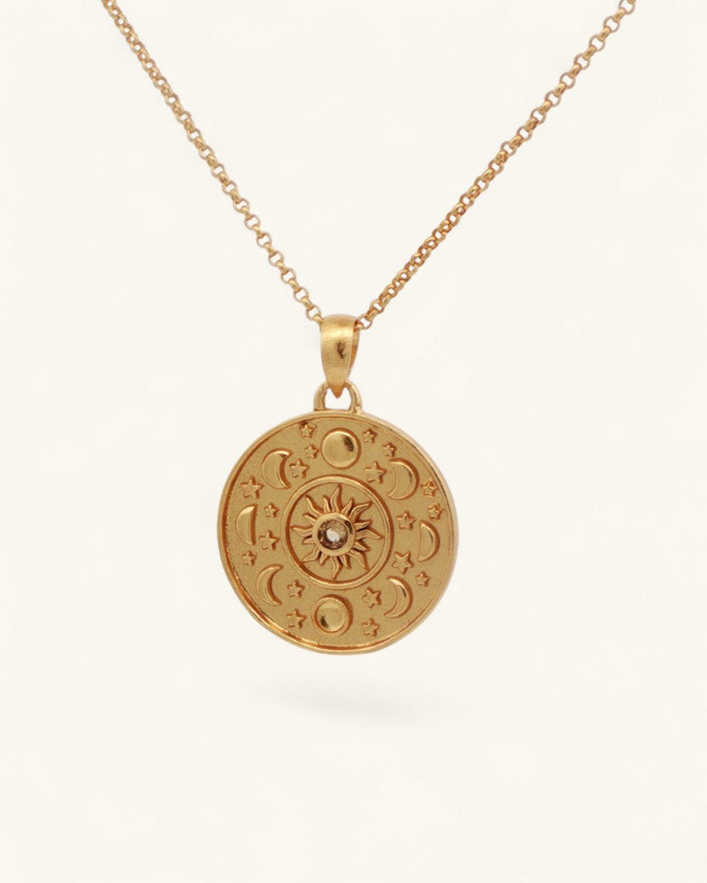 Celestial Sun & Moon Citrine Pendant — Gold-Plated Brass Charm - Pendant
