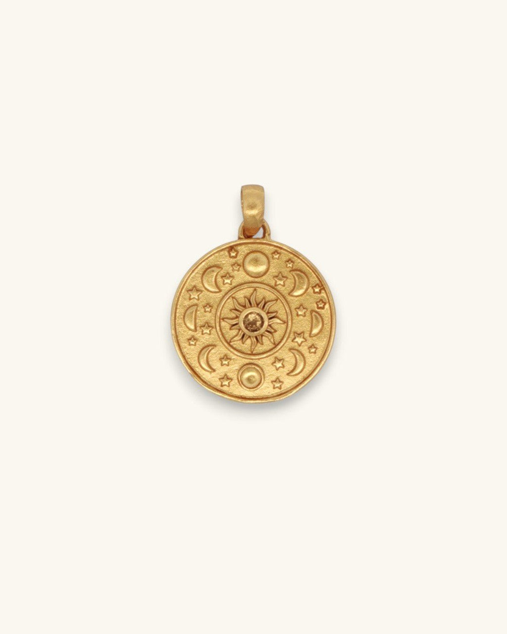 Celestial Sun & Moon Citrine Pendant — Gold-Plated Brass Charm - Pendant