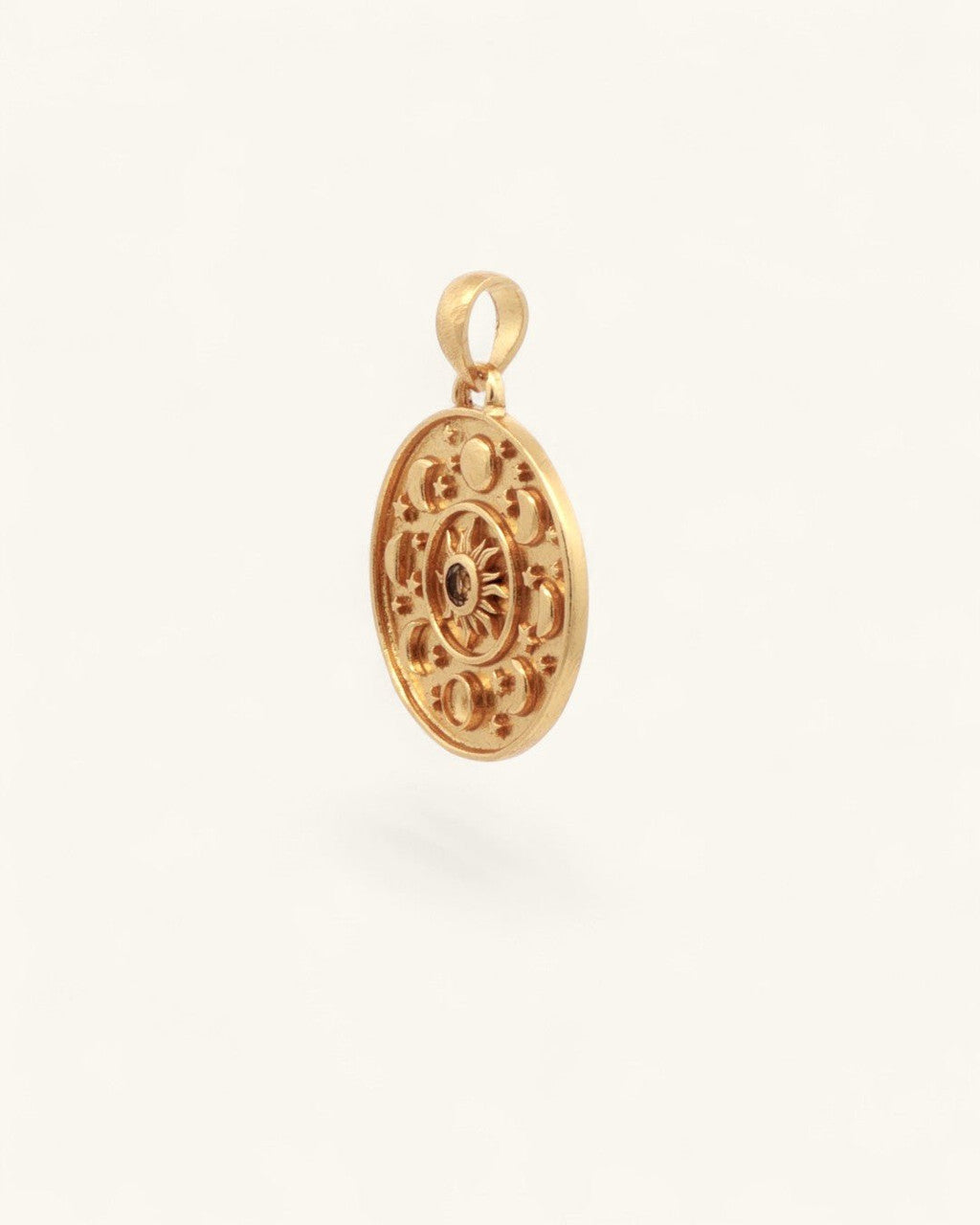Celestial Sun & Moon Citrine Pendant — Gold-Plated Brass Charm - Pendant