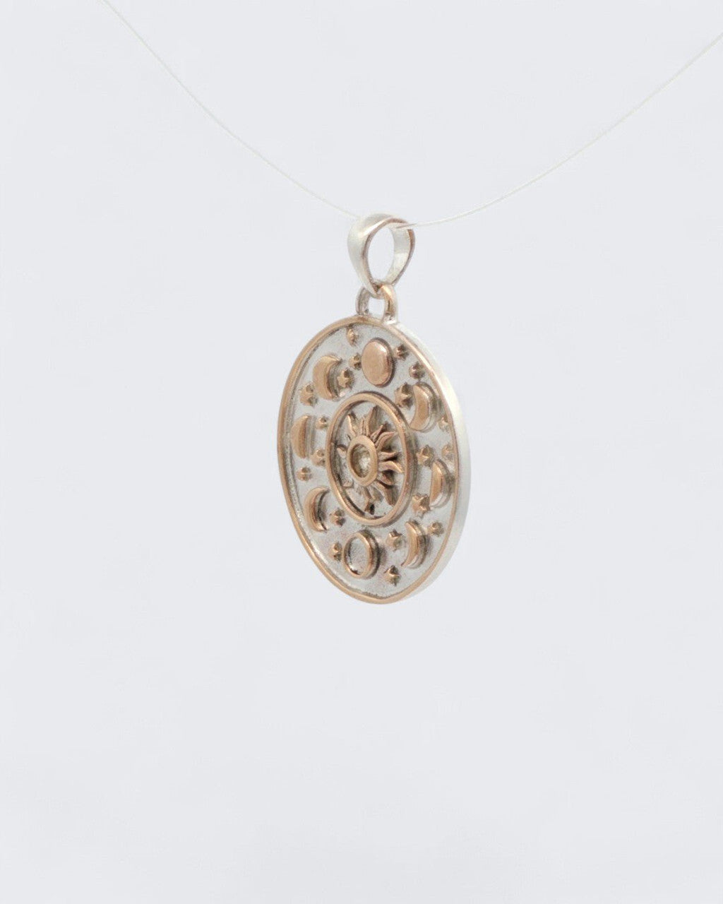 Celestial Sun Moon Phases Pendant with Citrine — Silver-Plated Bronze - Pendant