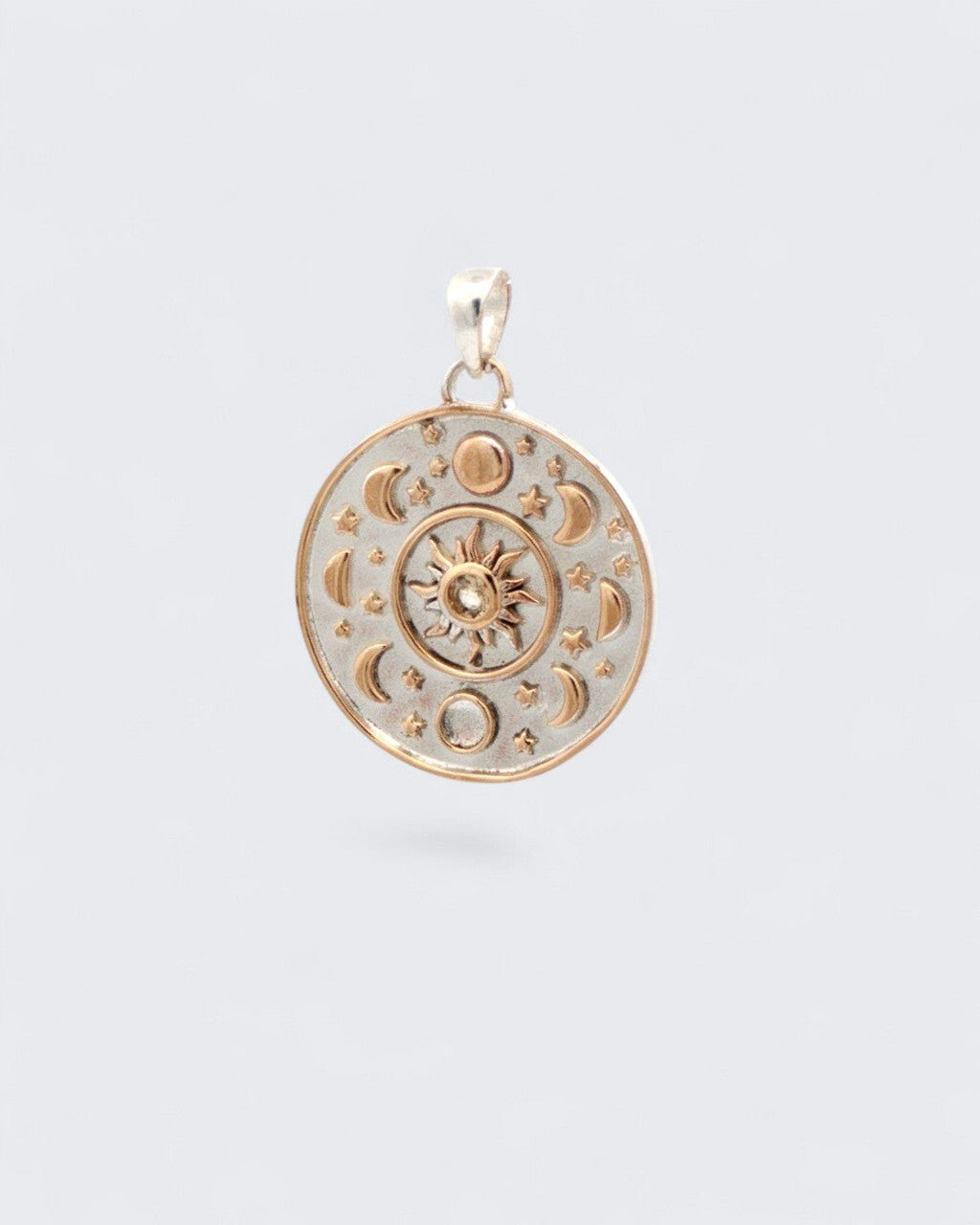 Celestial Sun Moon Phases Pendant with Citrine — Silver-Plated Bronze - Pendant