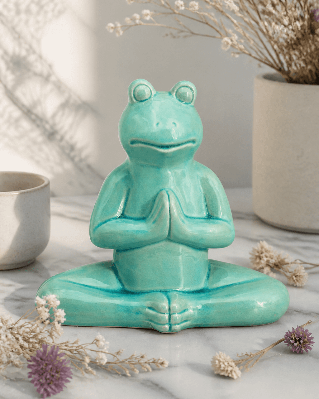 Ceramic Yoga Frog Figurines, Sold Individually Or Set - Sculptures & Statues Meditating Pose