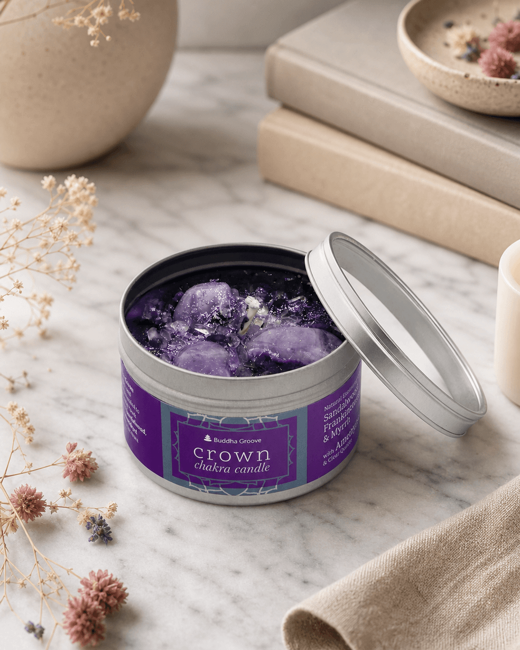 Chakra Gemstone Candles With Essential Oils - Candles Crown Chakra