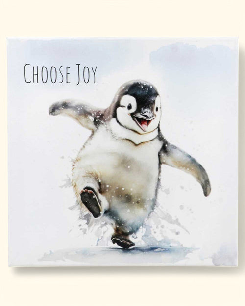 Choose Joy Happy Penguin Inspirational Canvas Print Wall Hanging - Posters, Prints, & Visual Artwork