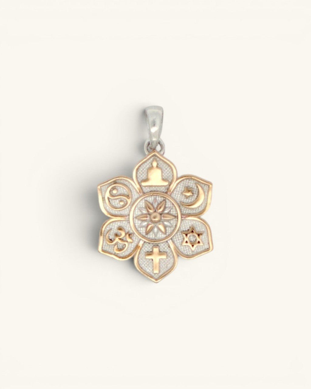 Coexist Harmony Lotus Pendant — Silver-Plated Bronze Unity Design - Pendant