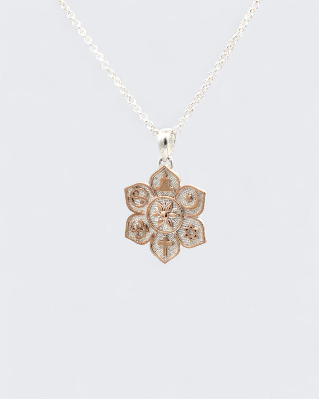 Coexist Harmony Lotus Pendant — Silver-Plated Bronze Unity Design - Pendant