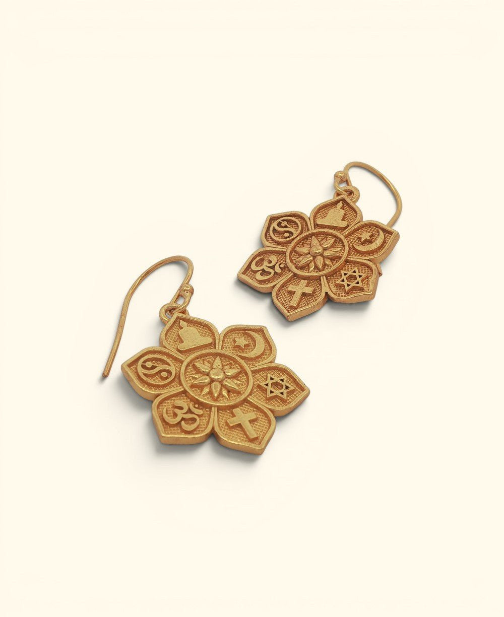 Coexist Lotus Earrings — 18K Gold Plated Brass Symbol Drops - Earrings