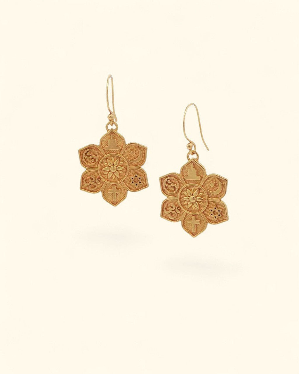 Coexist Lotus Earrings — 18K Gold Plated Brass Symbol Drops - Earrings