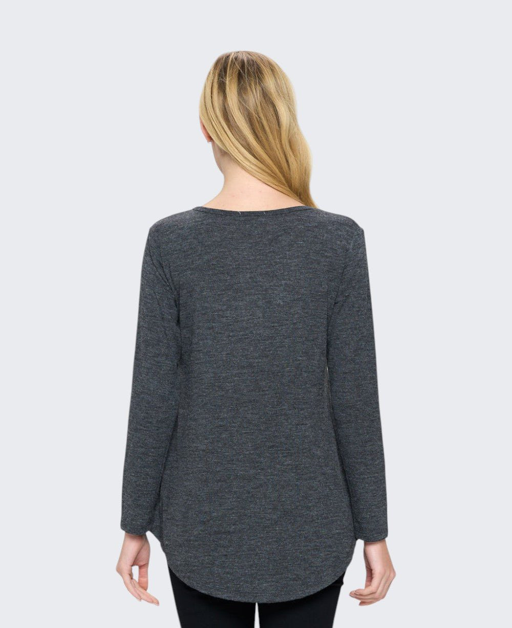 Collect Beautiful Moments Floral Wreath Long Sleeve Tunic Top — Charcoal Grey - Small