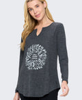 Collect Beautiful Moments Floral Wreath Long Sleeve Tunic Top — Charcoal Grey - Small