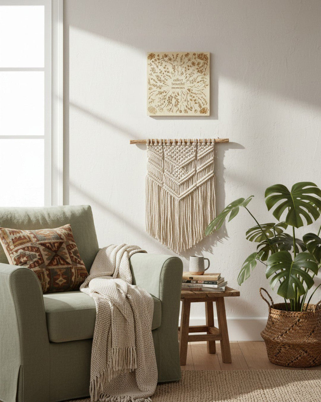 Collect Beautiful Moments Wood Wall Sign — 12 Inch Botanical Engraved Inspirational Decor - Wall Decor