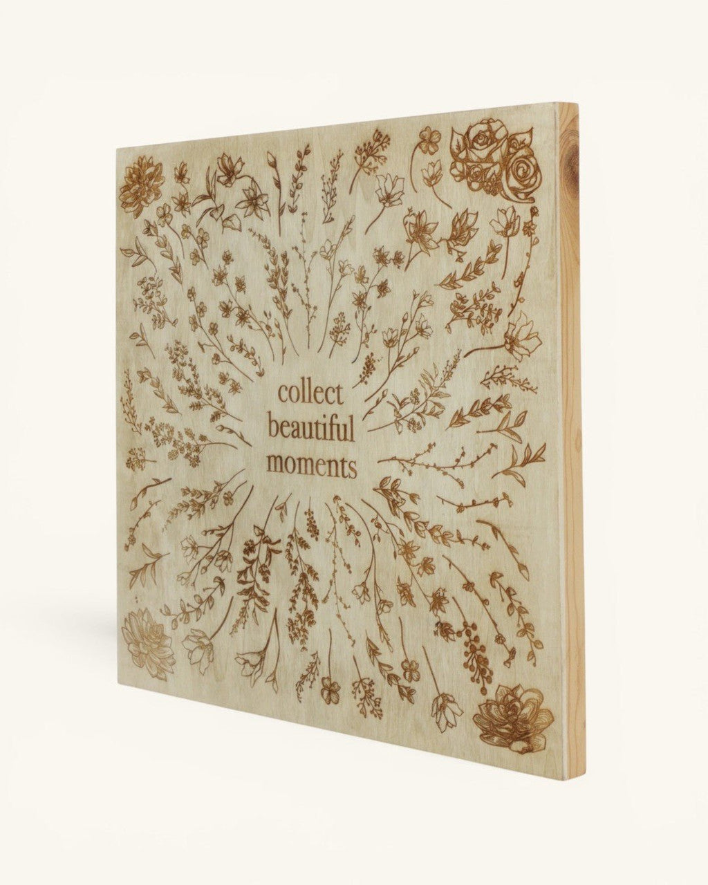 Collect Beautiful Moments Wood Wall Sign — 12 Inch Botanical Engraved Inspirational Decor - Wall Decor