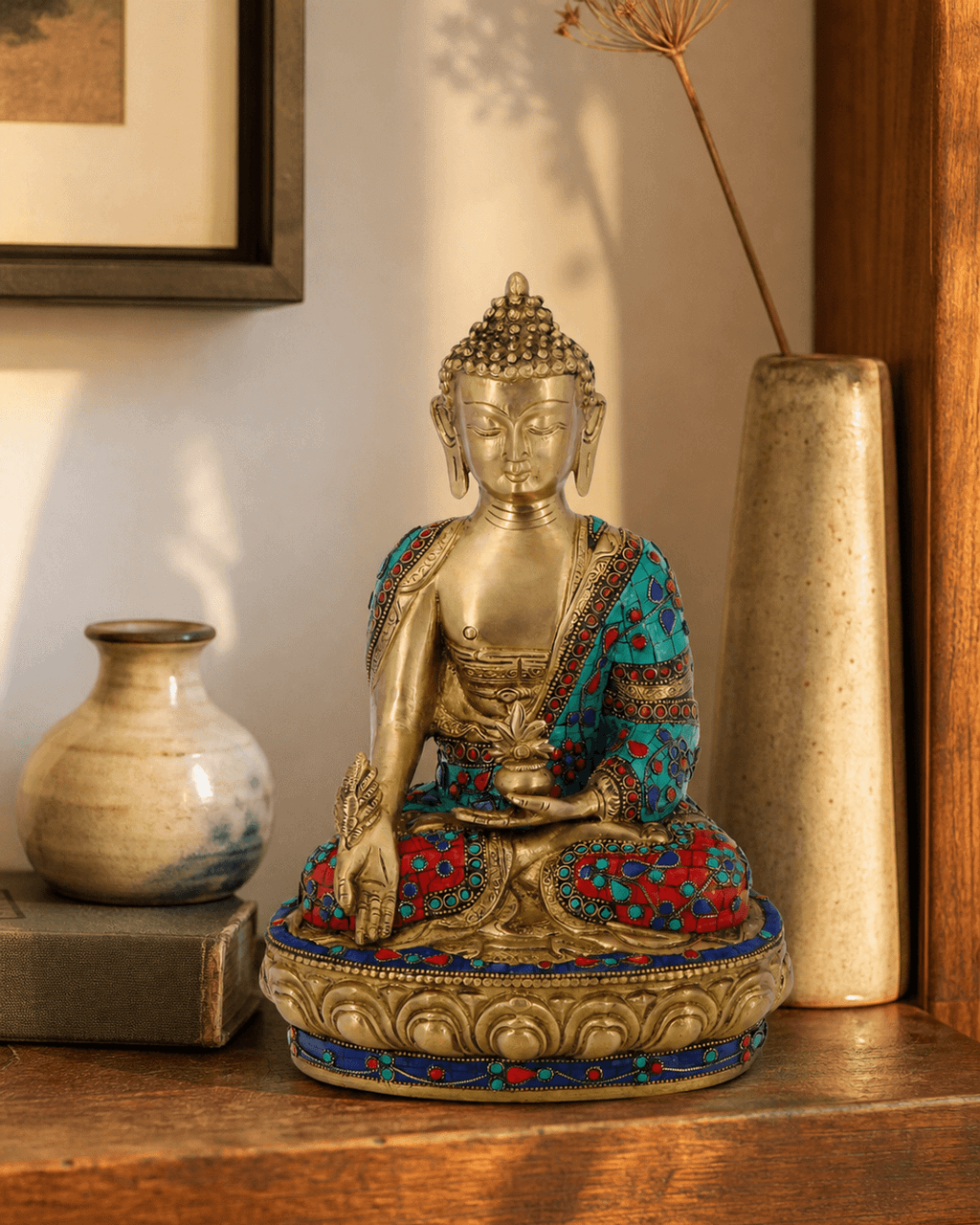 Colorful Brass Healing Medicine Buddha Statue - Sculptures & Statues
