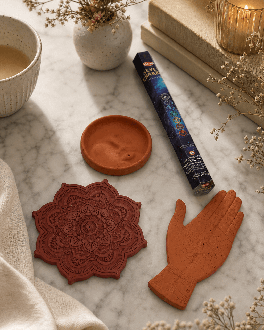 Concrete Boho Incense Burner with Chakra Incense Pack - Incense Holders Mandala