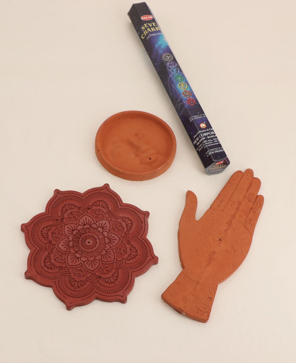 Concrete Boho Incense Burner with Chakra Incense Pack - Incense Holders Moon Face