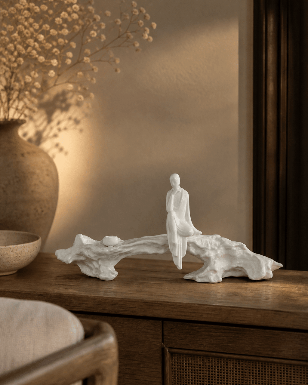 Contemplative Zen Monk Incense Stand and Statue - Sculptures & Statues