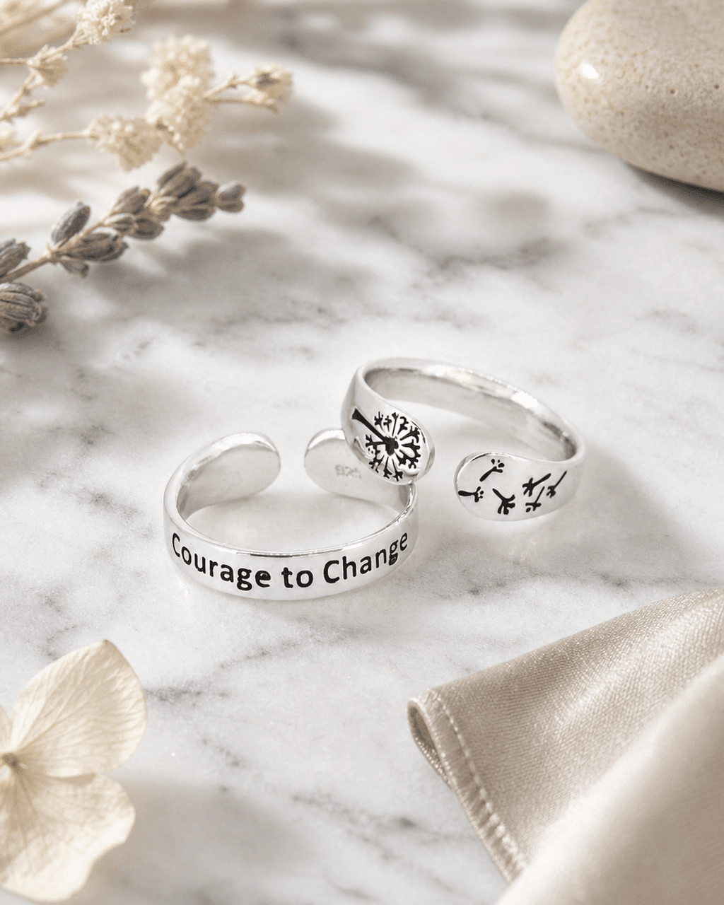 Courage to Change Adjustable Inspirational Sterling Silver Ring - Rings