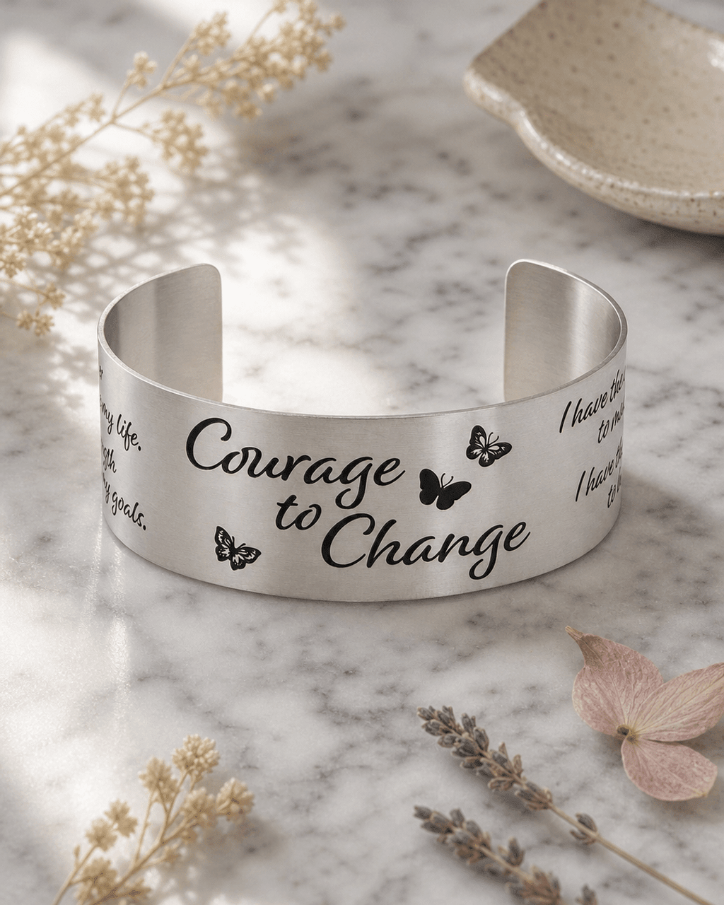 Courage To Change Stainless Steel Adjustable Inspirational Cuff Bracelet - Bracelets